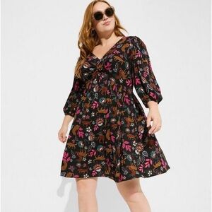 Torrid Mini Rayon Slub Balloon Sleeve Twist Font Dress